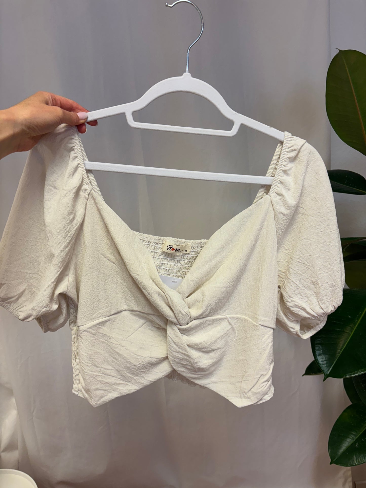 Kurze Boho Bluse Beige