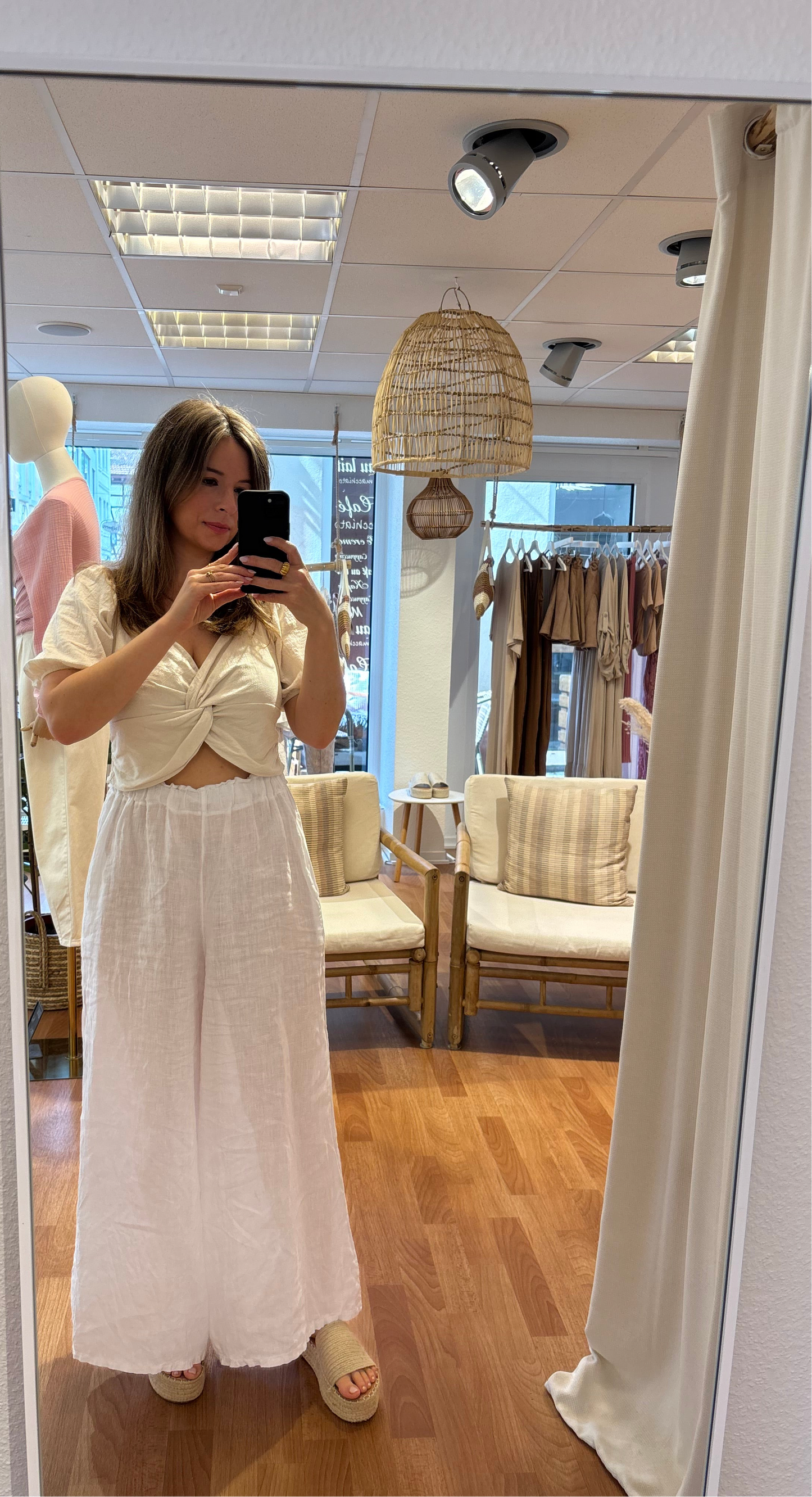 Kurze Boho Bluse Beige