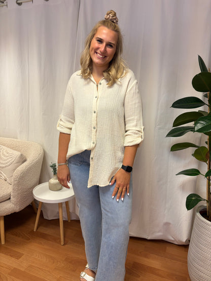 lockere Musselinbluse mit Knopfleiste