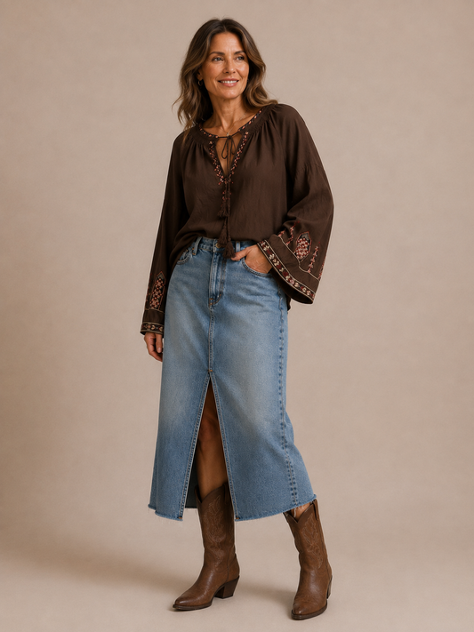 Boho Bluse mit bunter Stickung