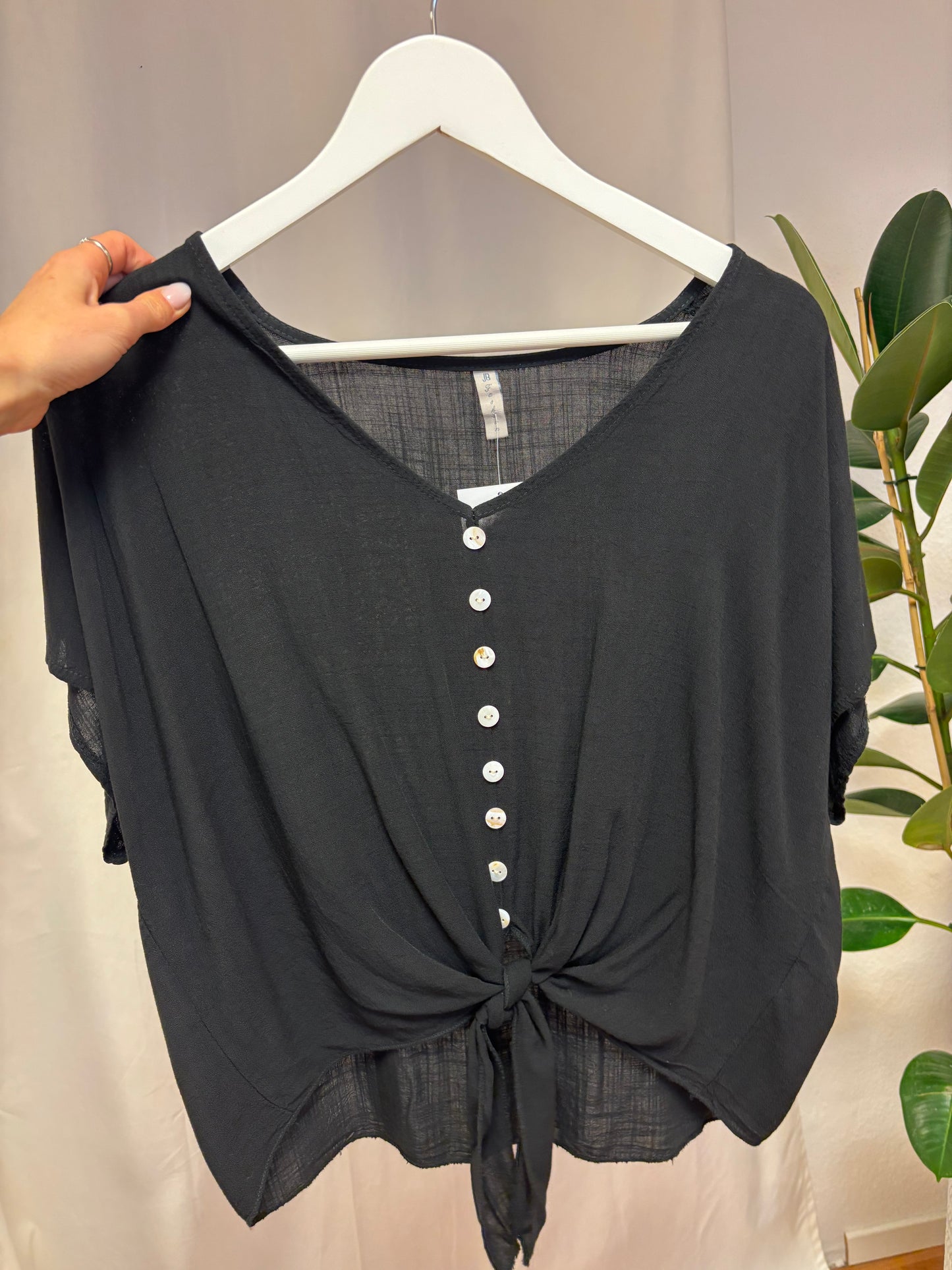 Kurzarm-Bluse mit Bindeband aus Viskose