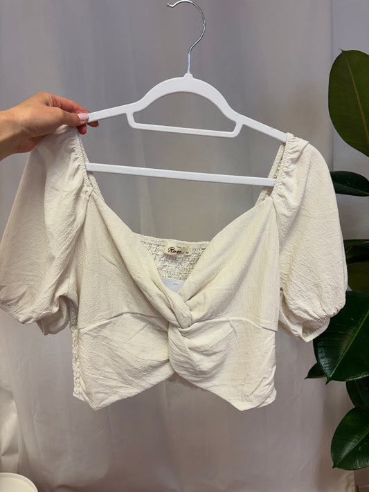 Kurze Boho Bluse Beige