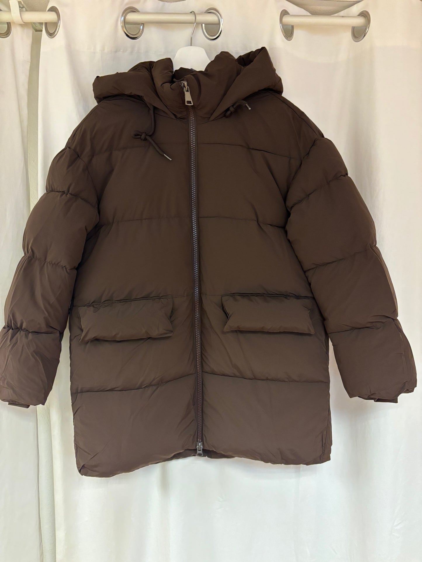 brauner Oversize Steppmantel Damen- leichter & warmer Wintermantel mit Kapuze