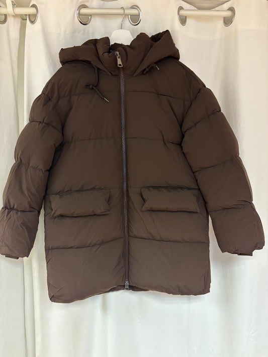 brauner Oversize Steppmantel Damen- leichter & warmer Wintermantel mit Kapuze
