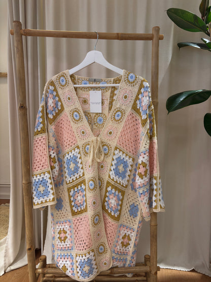 Bunter Cardigan Rosa und gelb