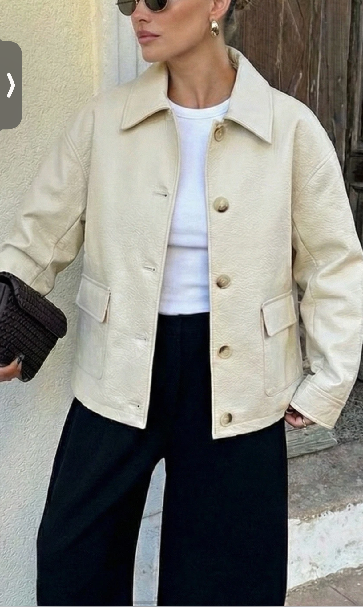 Lederjacke beige lockerer Schnitt für Damen lässiger Look 