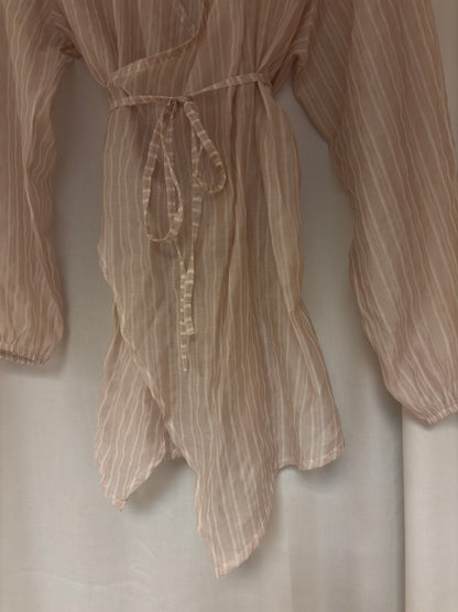 Gestreifte Wickelbluse rosa & beige