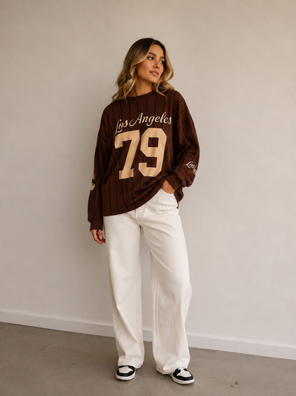 79 Los Angeles Pullover mit auffälligem Schriftzug- lässiger Damenpullover im urbanen Look