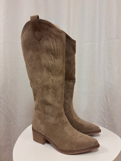 cowboystiefel damen taupe seitlich mit stickung